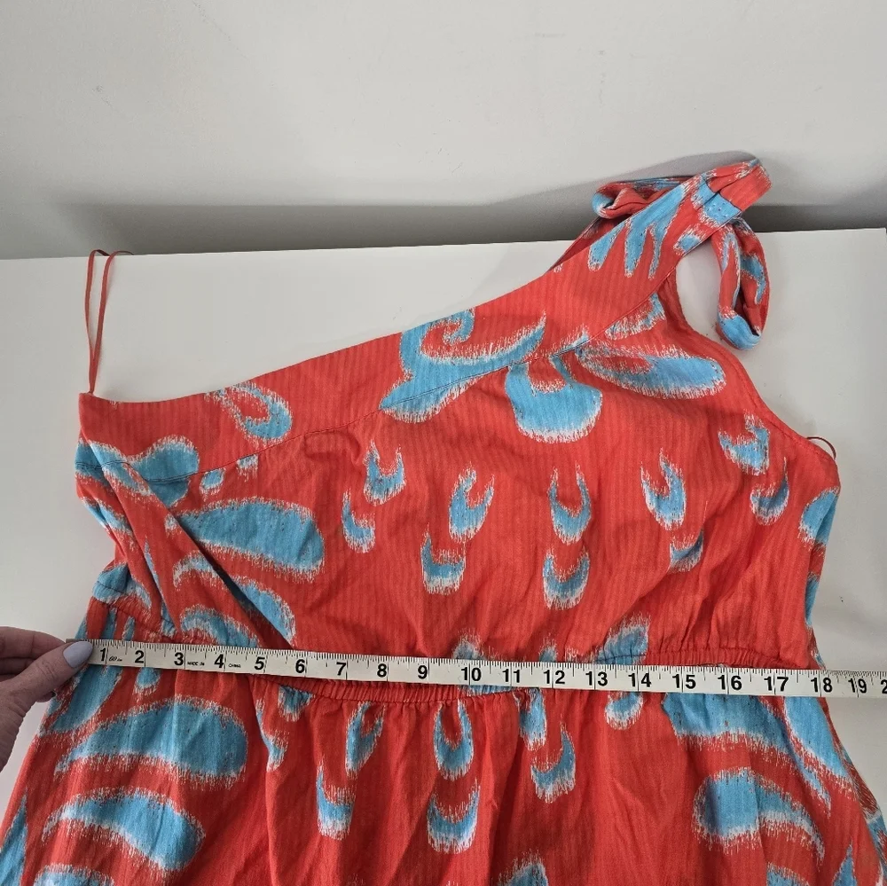 NWT Crown & Ivy One Shoulder Tie Maxi Sundress XL Orange Blue Ikat Print Pockets